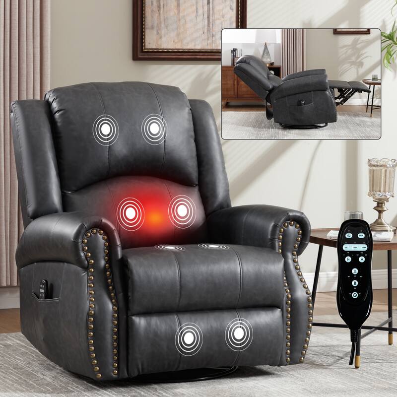 Heat Massage Manual Recliner Chair with Rocker and Swivel in Fabric for Living Room
