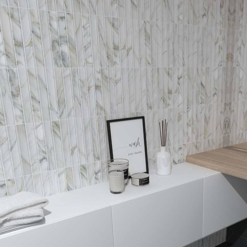 Lyrical 4.5x9 Matte Marble Look Porcelain Fluted Ribbed Tile - Wall, Backplash