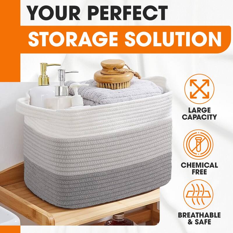 Cheer Collection 3 Piece Cotton Rope Storage Basket Set for Home Organization