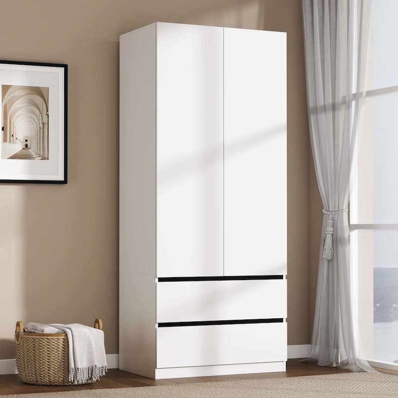 75" Armoire Wardrobe Closet with 2 Drawers, Clothes Organizer Closet with Storage Shelves