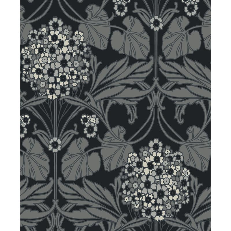 Seabrook Designs Floral Hydrangea Nonwoven Unpasted Wallpaper - 20.9 in. W x 33 ft. L - Ebony & Charcoal