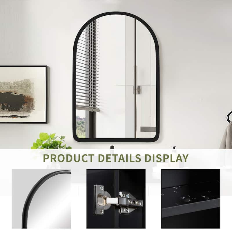 Arched Bathroom Medicine Cabinet with Mirror Wooden Framed Wall Mounted Recessed Cabinets for Bathroom Vanity