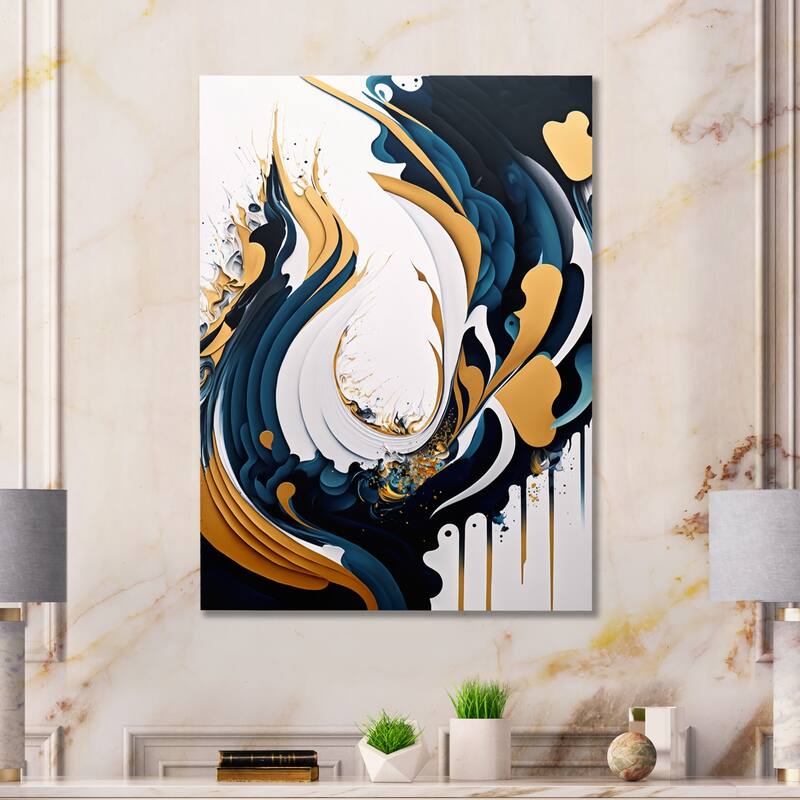 Designart 'Blue And Gold Modern Art Abstract Painting V' Modern Shapes