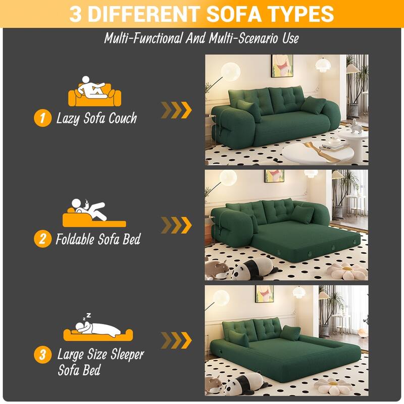 3-in-1 Convertible Dog Human Sofa Bed, 78.7" Foldable, Multi-Use