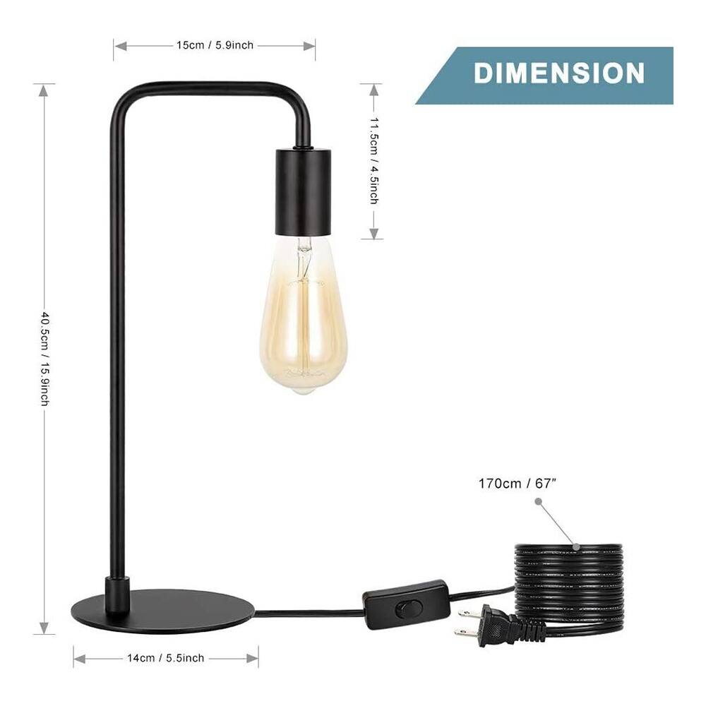 Set of 2 Industrial Table Lamps Metal Nightstand Desk Lamp 5.5" x 16