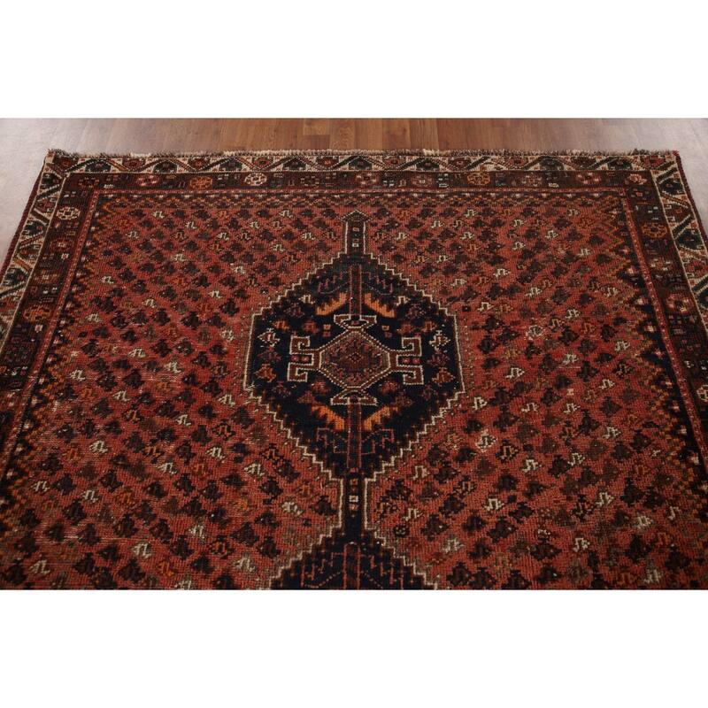 Vegetable Dye Coral Qashqai Persian Antique Rug Handmade Wool Carpet - 5'11"x 9'0"
