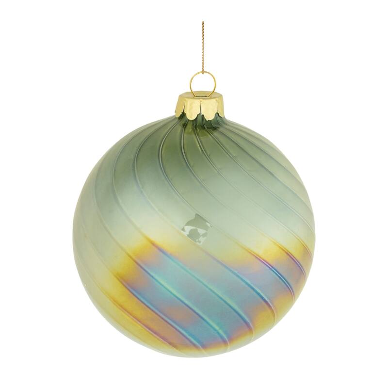 Iridescent Swirled Glass Christmas Ornaments - 4.5" - Green - 6ct