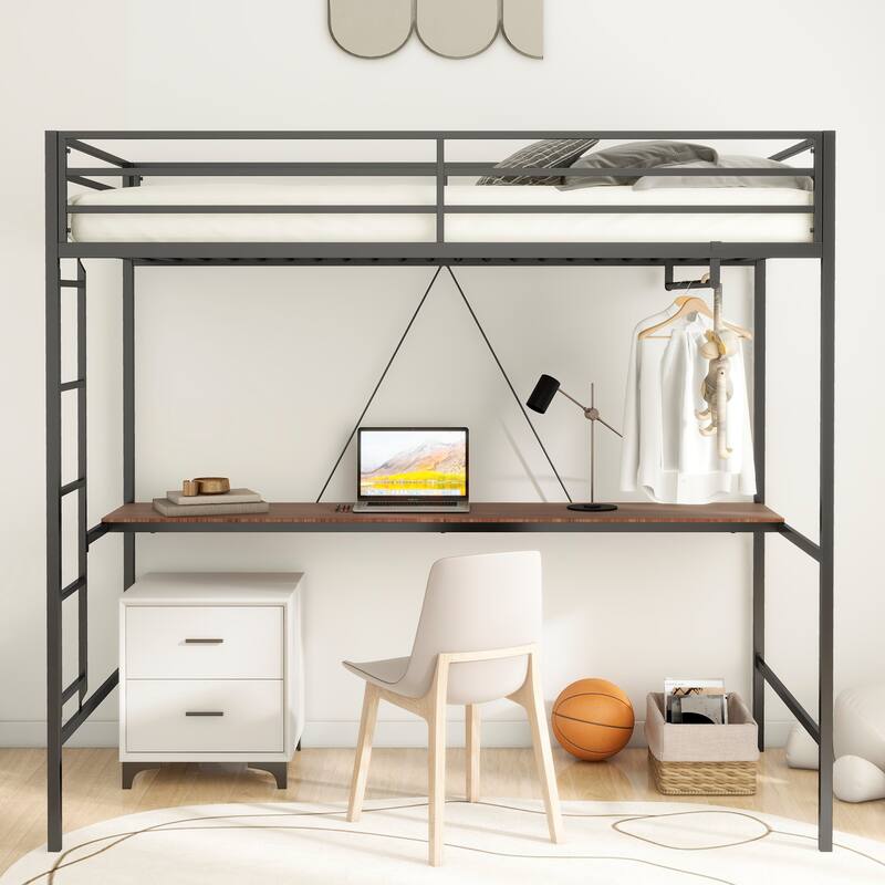 Lemma Modern Metal Twin Loft Bunk Bed with Wood Desk by Christopher Knight Home