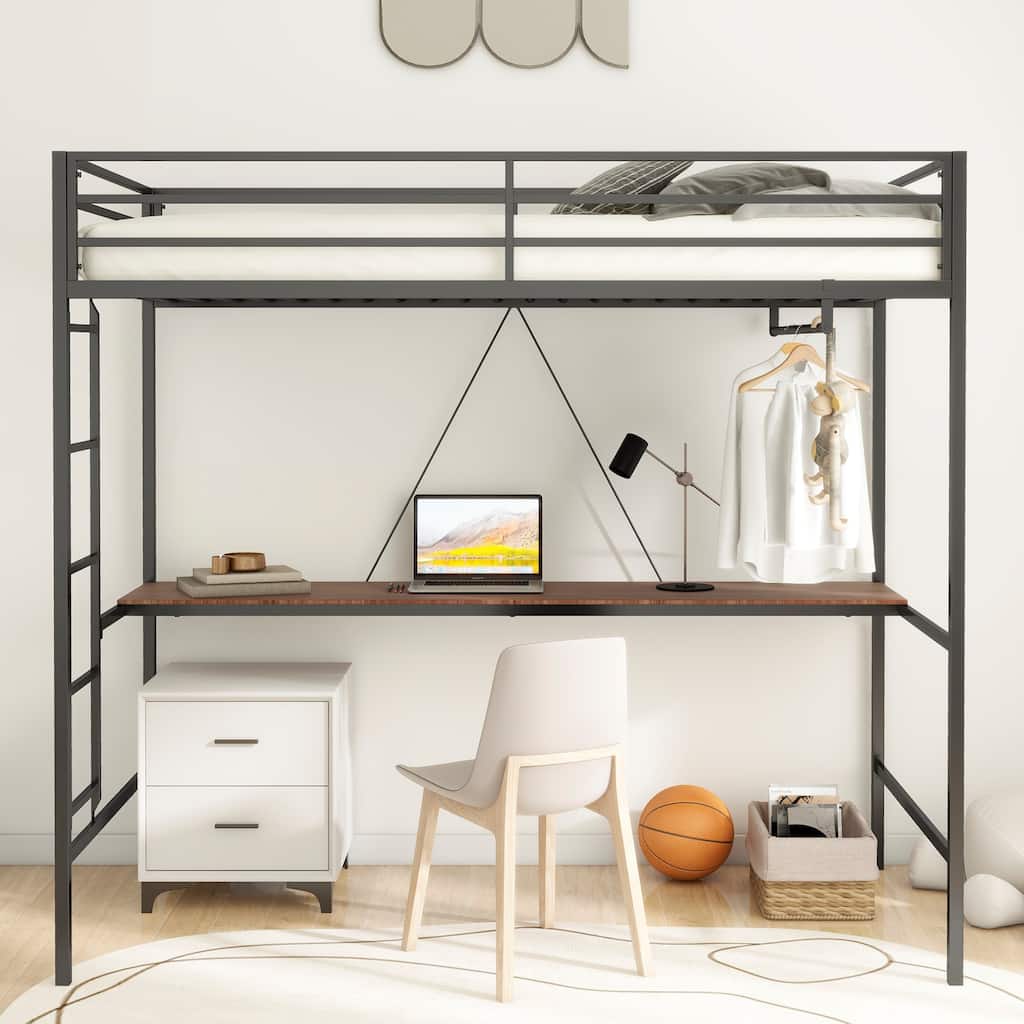 Lemma Modern Metal Twin Loft Bunk Bed with Wood Desk by Christopher Knight Home