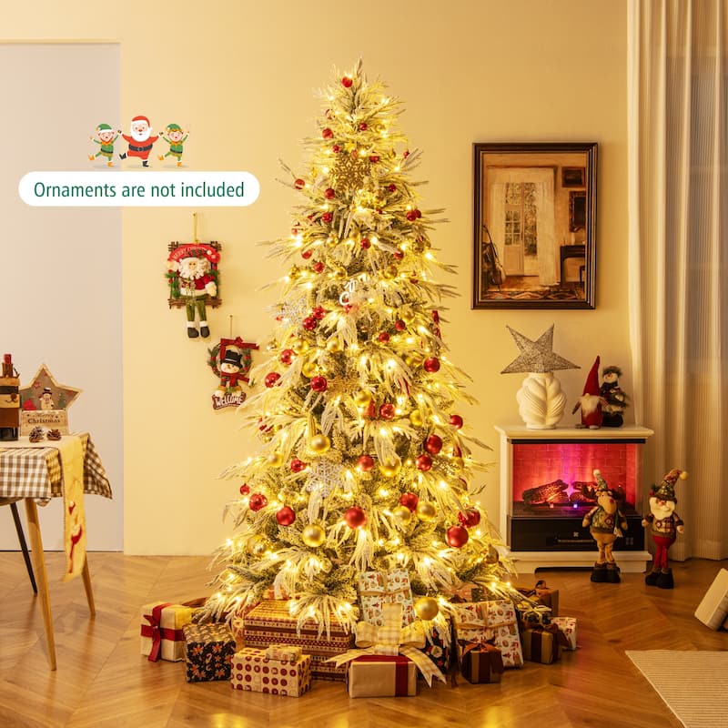 Costway 6/7/8 FT Artificial Christmas Tree with 820 PE PVC Branch Tips - Green & White - See Details