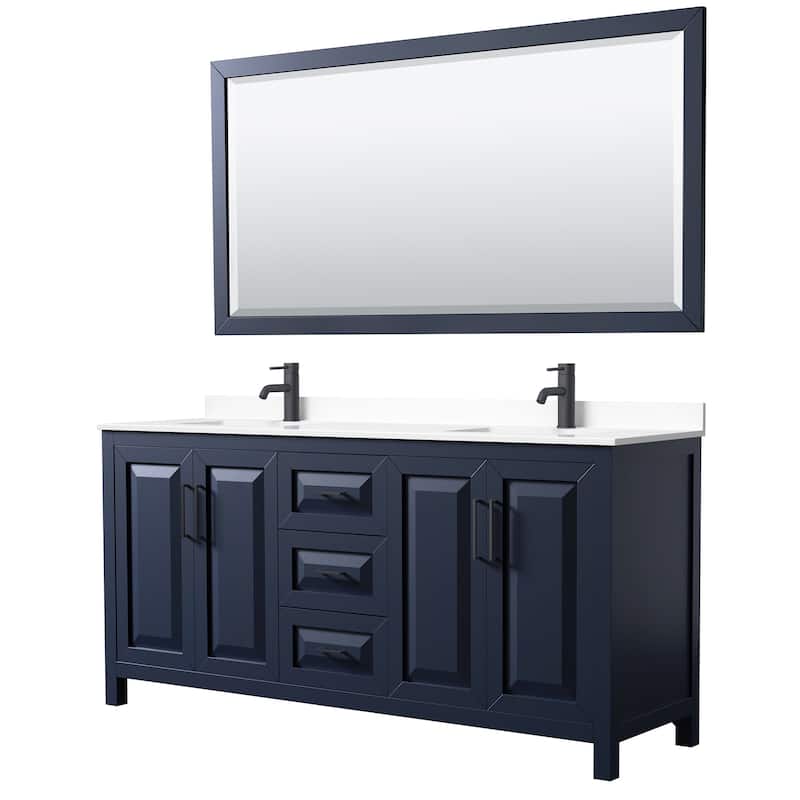 Wyndham Collection Daria 72" Free Standing Double Basin Vanity Set - Dark Blue / White Cultured Marble Top / Matte
