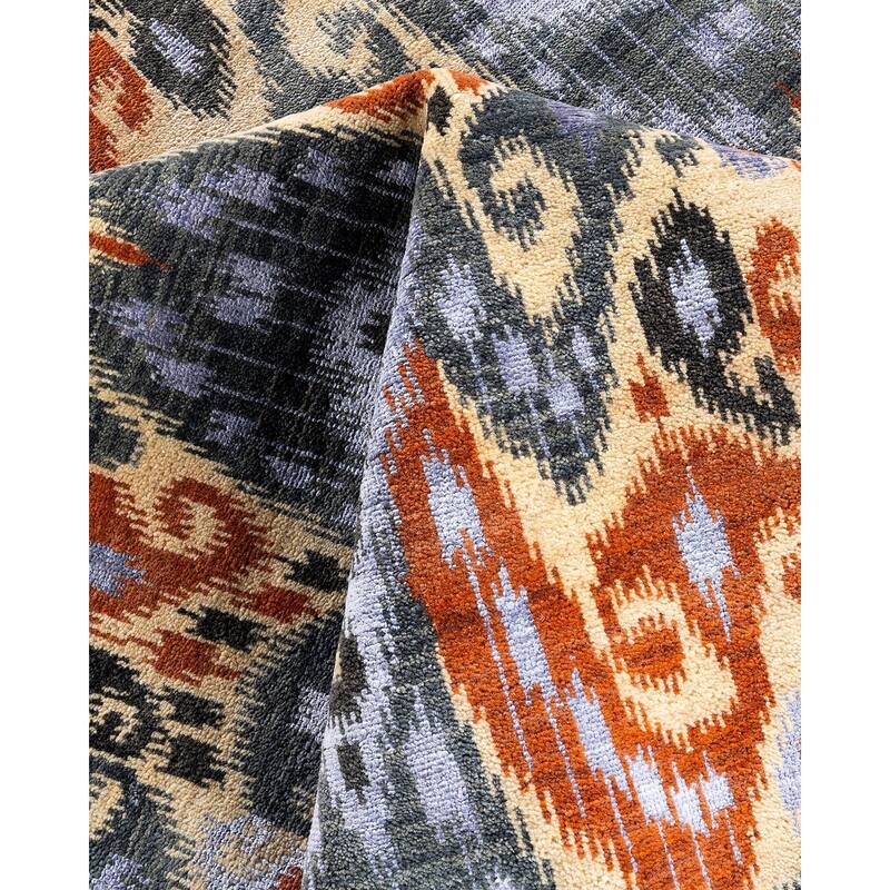 Ikat One-of-a-Kind Hand-Knotted Area Rug - Gray, 9' 0" x 11' 7" - 9' 0" x 11' 7"
