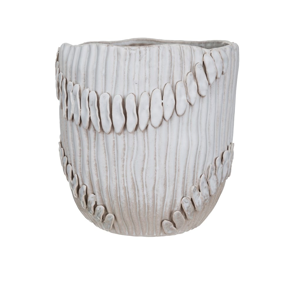 Handmade Stoneware Pleated Vase with Pattern