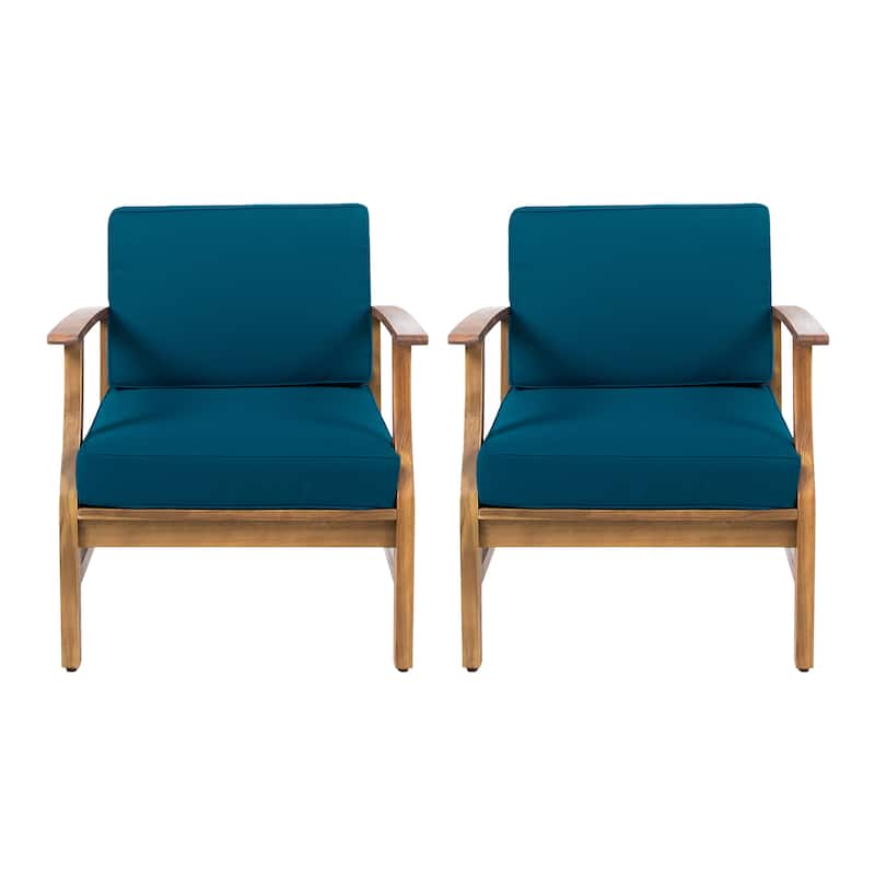Perla Outdoor Acacia Wood Club Chair (Set of 2) by Christopher Knight Home - Blue