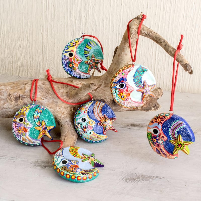 Handmade Set of 6 Handmade Ceramic 'Festive Night' Ornaments (Guatemala)