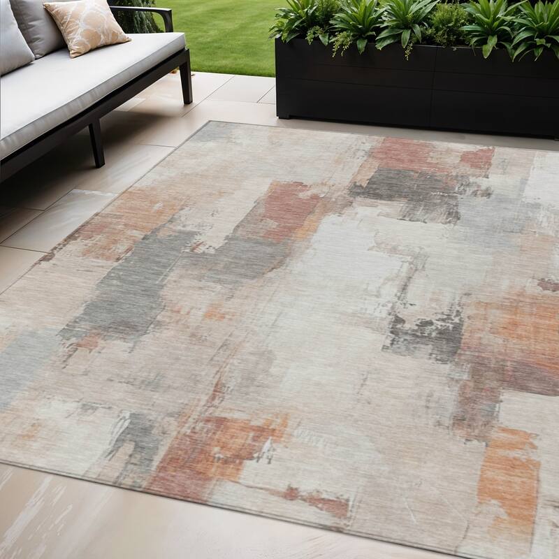 HomeRoots Abstract Transitional Rectangle Outdoor Rug - 5' X 8'