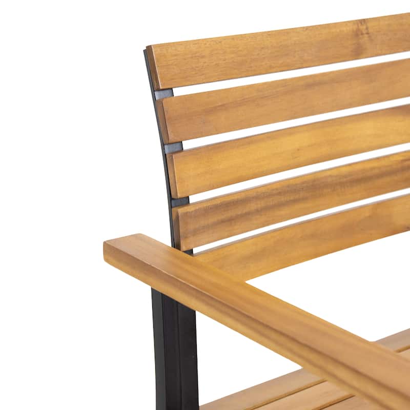 Laris Acacia Wood and Metal Chair Set Teak Black Modern Outdoor Dining Patio Furniture