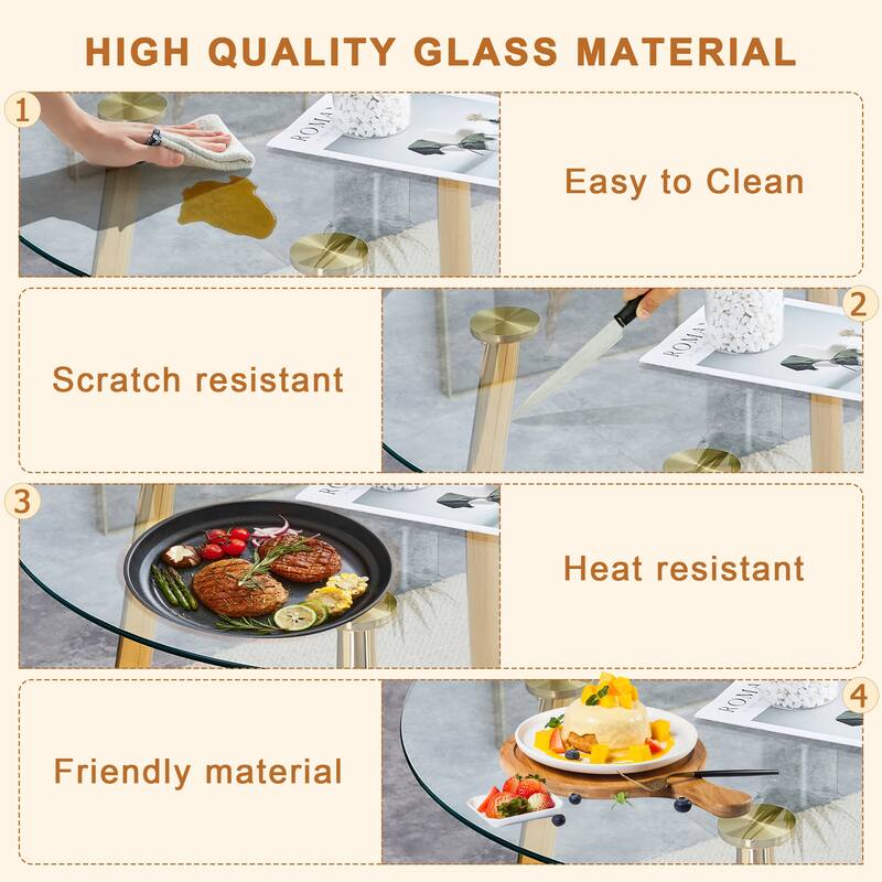 5-Piece Kitchen Table and Chairs Set for 4, Round Glass Dining Table with 4 Chairs, Space-Saving Table Set for Small Space