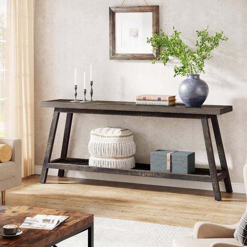 70.9 Inches Farmhouse Console Entryway Table, 2-Tier Grey Sofa Tables