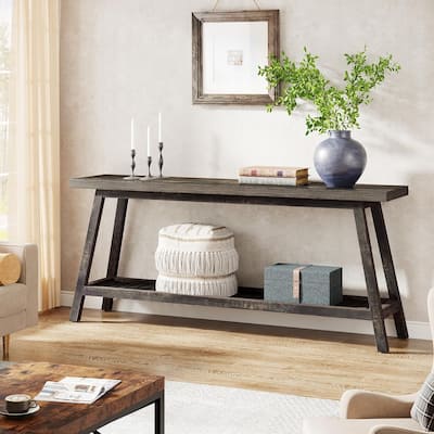 70.9 Inches Farmhouse Console Entryway Table, 2-Tier Grey Sofa Tables
