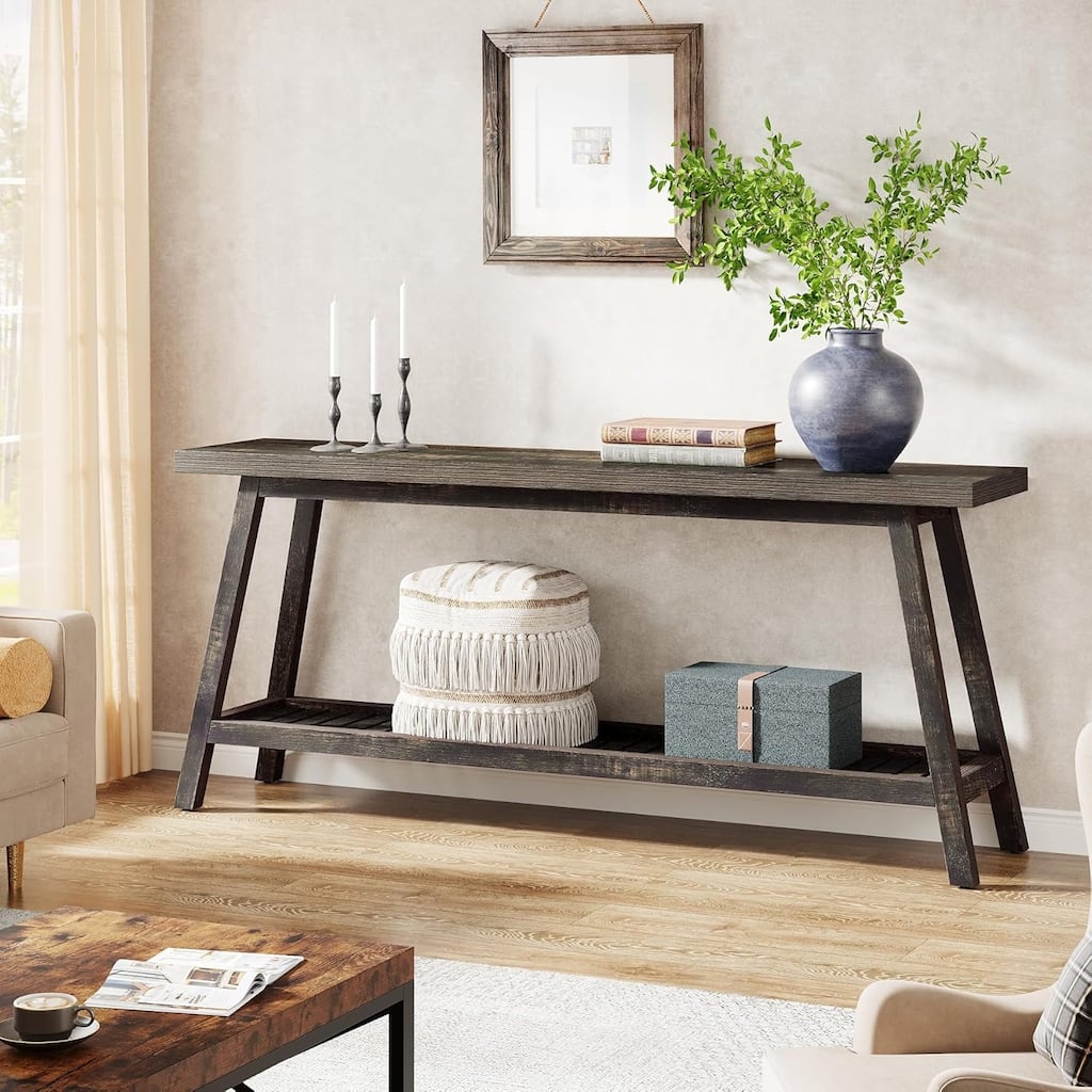 70.9 Inches Farmhouse Console Entryway Table, 2-Tier Grey Sofa Tables