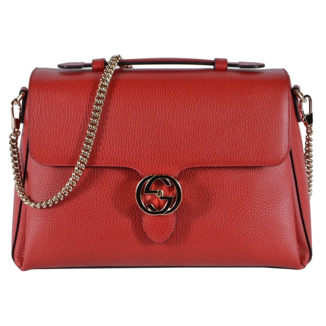 Gucci Women\u0027s Red Leather 510306 Large Interlocking GG Purse Shoulder Bag