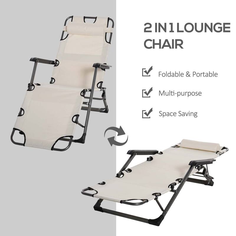Folding Outdoor Chaise Lounger with Adjustable Backrest, Headrest and Pocket for Patio Beach or Lawn