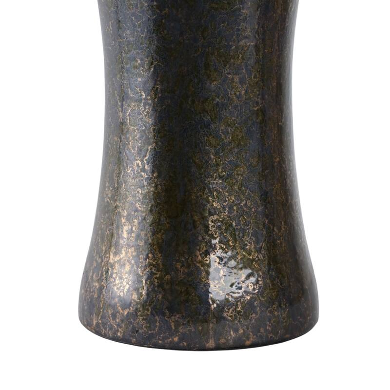 Glass Vase with Modern Sculptural Metal Brass Accent and Stone Detail