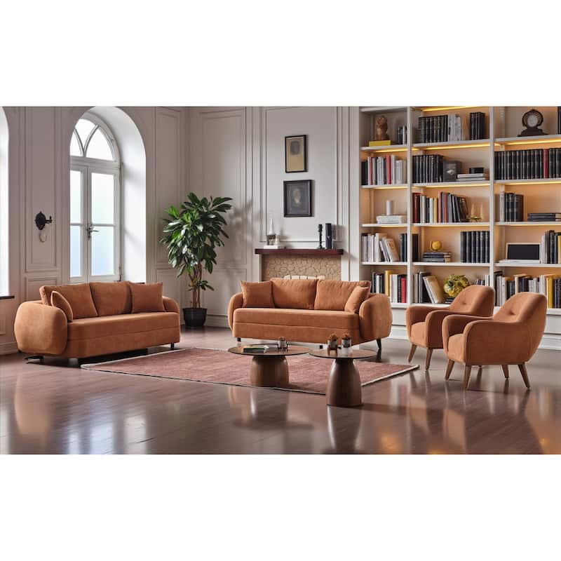 Monoform 4 Pieces Living Room Sets 2 Sofa 2 Chair 4 Pieces Living Room Sets 2 Sofa 2 Chair - Orange
