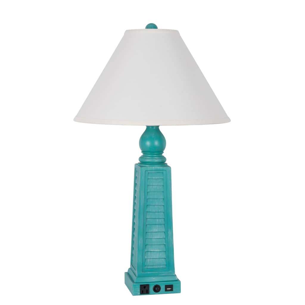 Polyresin 31" Table Lamp with Linen Shade, Dark Teal (Set of 2)
