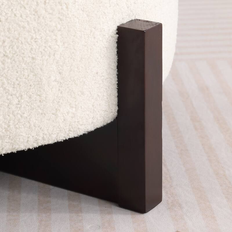 Stylish Round Beige Ottoman with Storage, Oak Fold-Out Legs for Living Room & Bedroom