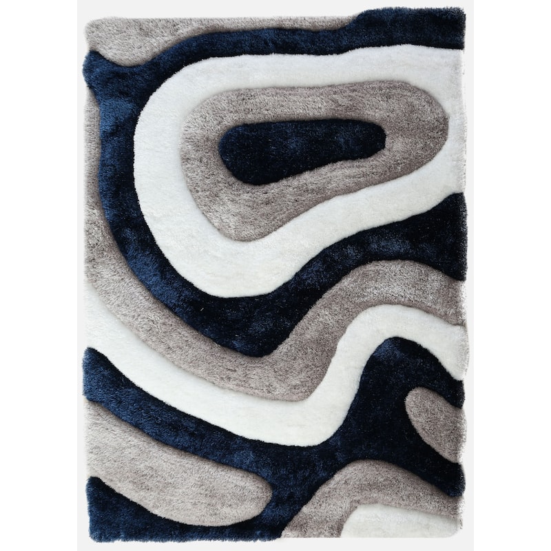 Mateos Shag Abstract Designed Area Rug - Rectangle 5' x 7' - Gray/Navy/White