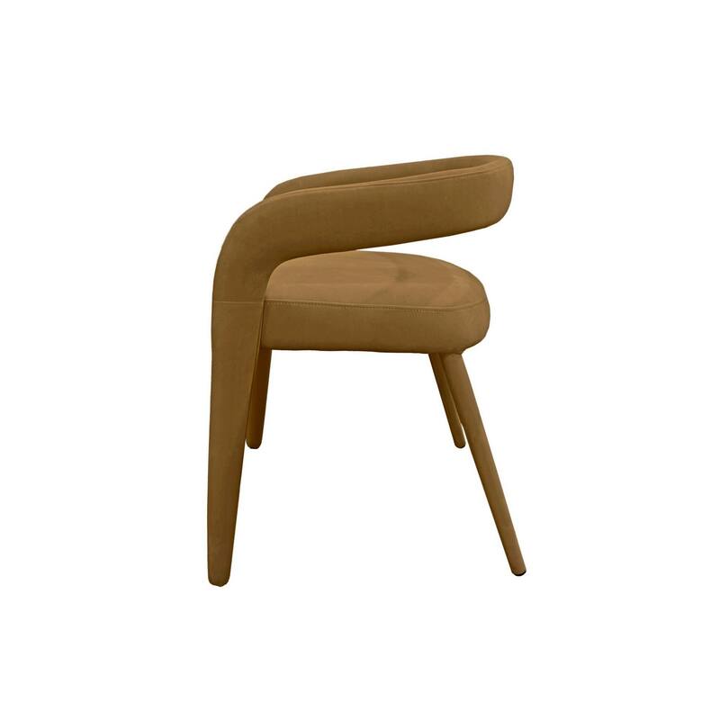 Lon 23 Inch Dining Chair, Cushioned Seat, Curved Open Back, Tan Polyester