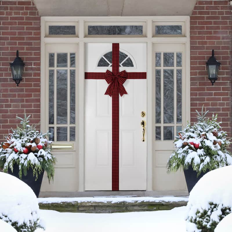 14' Red Buffalo Plaid Christmas Door Bow