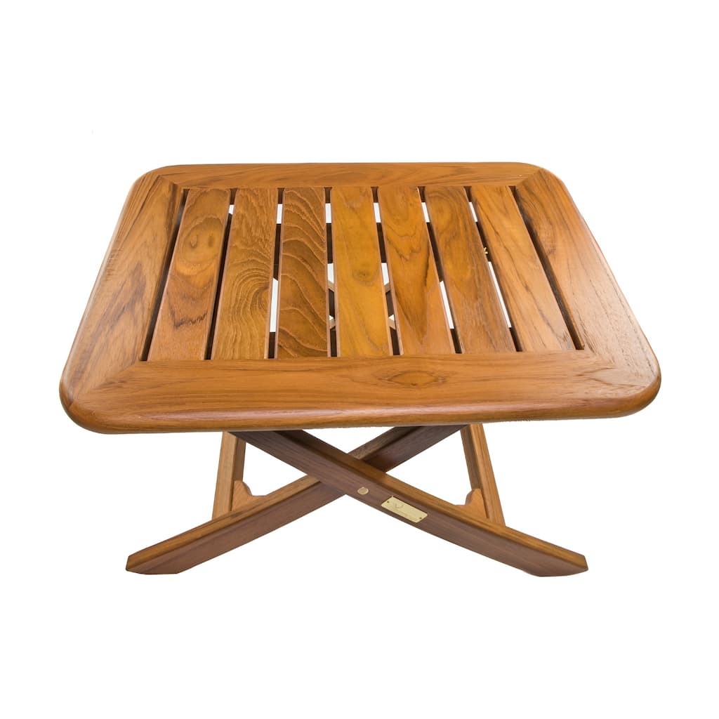 Teak Solid Wood Rectangular Folding End Table Adjustable Height, Cross-Leg Base - 19.75" x 16" x 17.75"