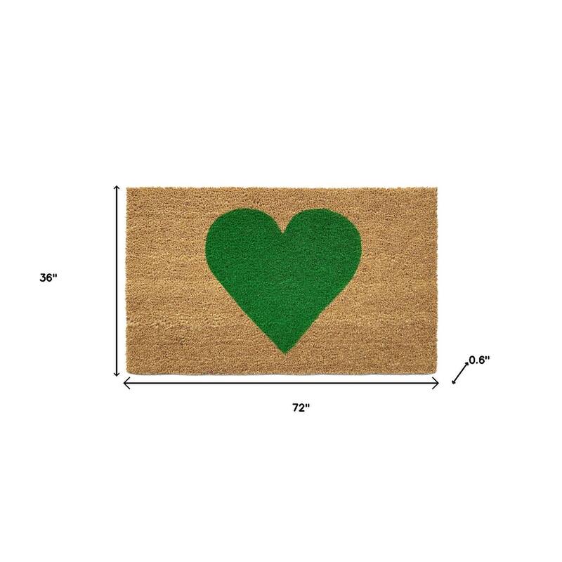 HomeRoots 36" X 72" Brown And Green Heart Outdoor Coir Door Mat - 36.00' X '72.00