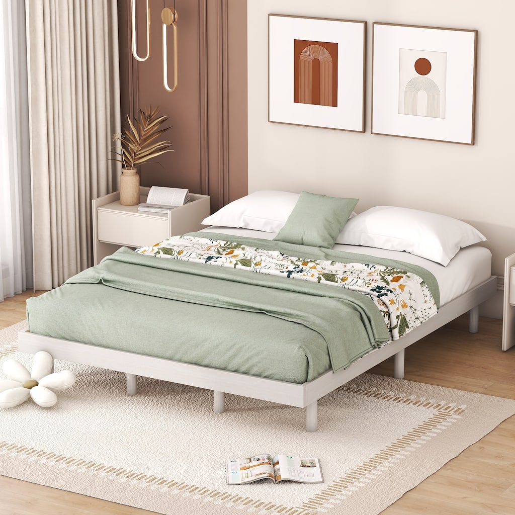 Modern Floating Bed Wood Platform Bed Open Frame Bed Slat Bed