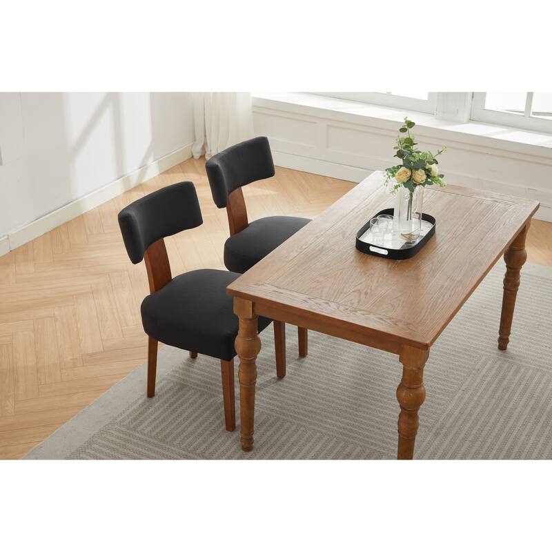 Linen Dining Chairs Set of 2, Armless Chairs with Curved Upholstered Backrest and Wooden Legs for Dining Room