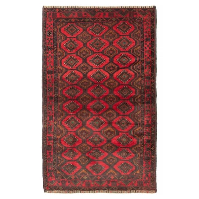 ECARPETGALLERY Hand-knotted Baluch Red Wool Rug - 3'11 x 6'6