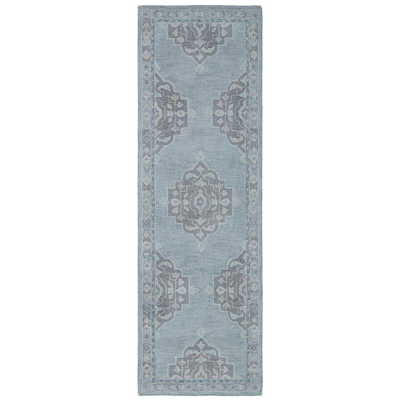 Terra by Obeetee Noble Medallina Blue Rug - Oxford Blue - 2'6" x 8'