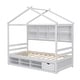 preview thumbnail 12 of 33, Elegant Twin House Bed Kids Bed with Roof Frame,Bedside Storage Shelves,Ladder and Guardrail