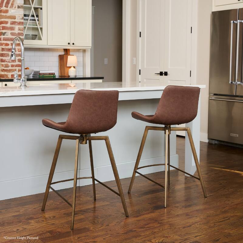 Maven Lane Victor Metal & Vegan Leather Kitchen Dining Stool - Antique Brass - Bar Height