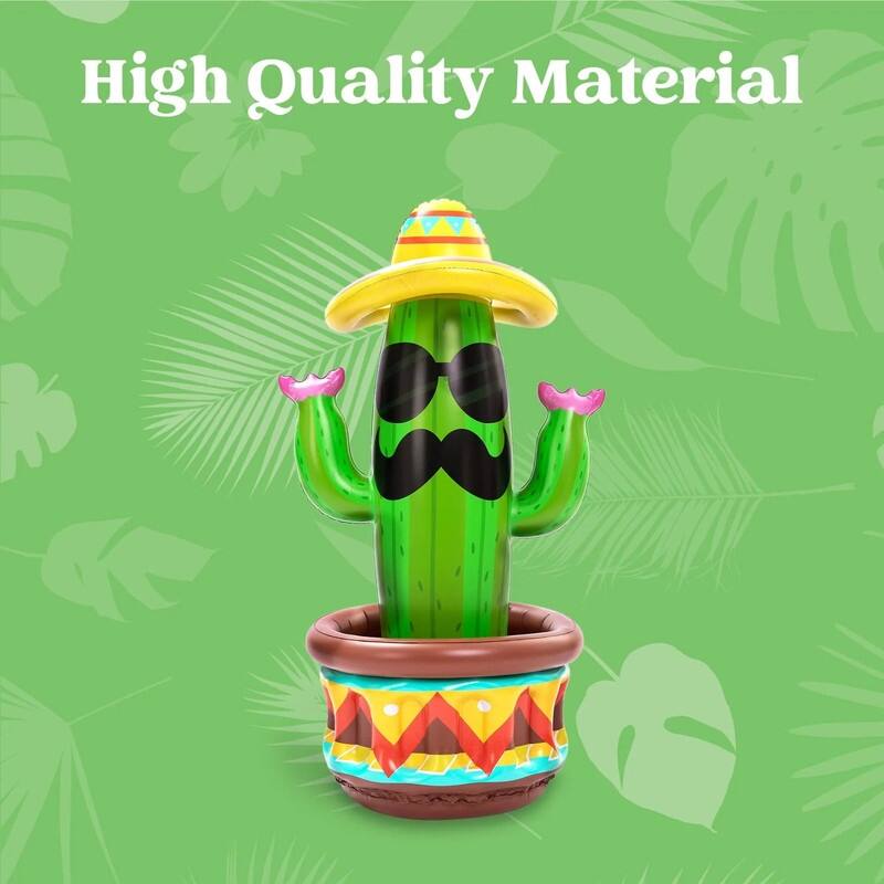 36 inches in Length Green PVC 36" Inflatable Cactus Cooler with Sombrero Hat - 2 x 9 x 10