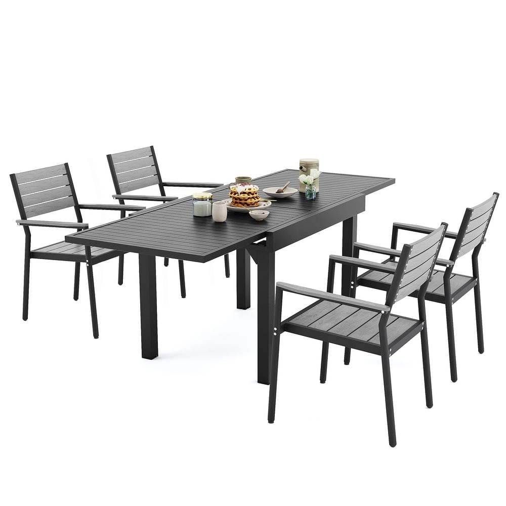 Outdoor 5/7/9 PCS Patio Dining Set Expandable Table with Stackable Dining Chairs