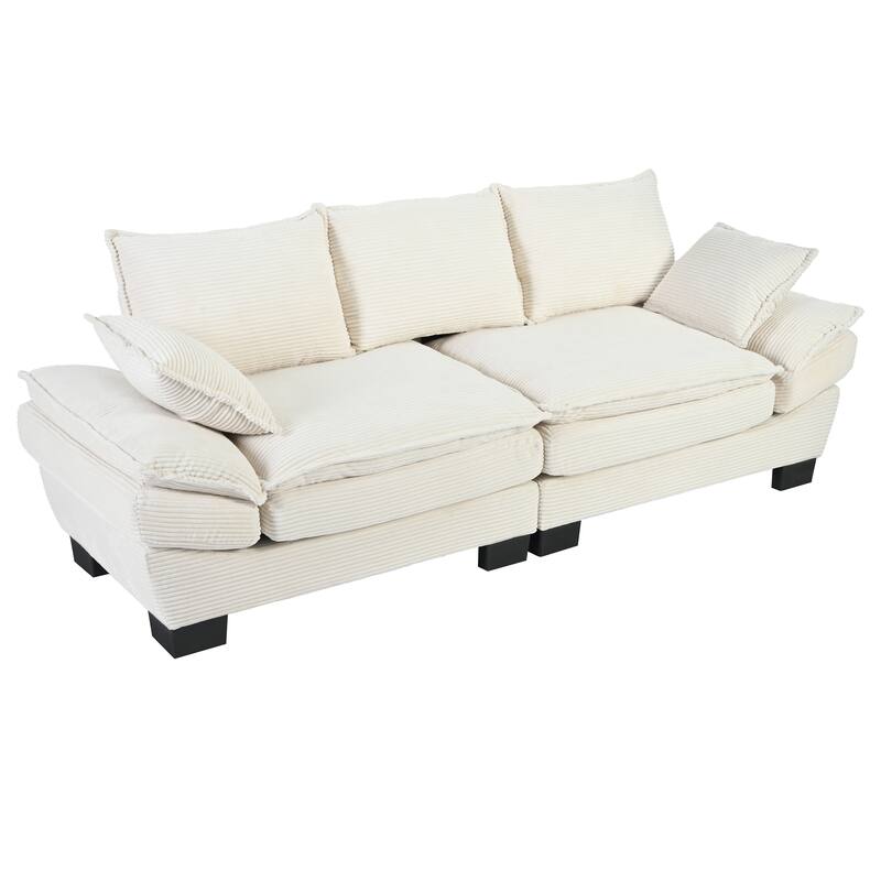 Modern Curved Corduroy Sofa with Decorative Throw Pillows, Plush, Sturdy, and Comfortable Couch for Living Room, Bedroom