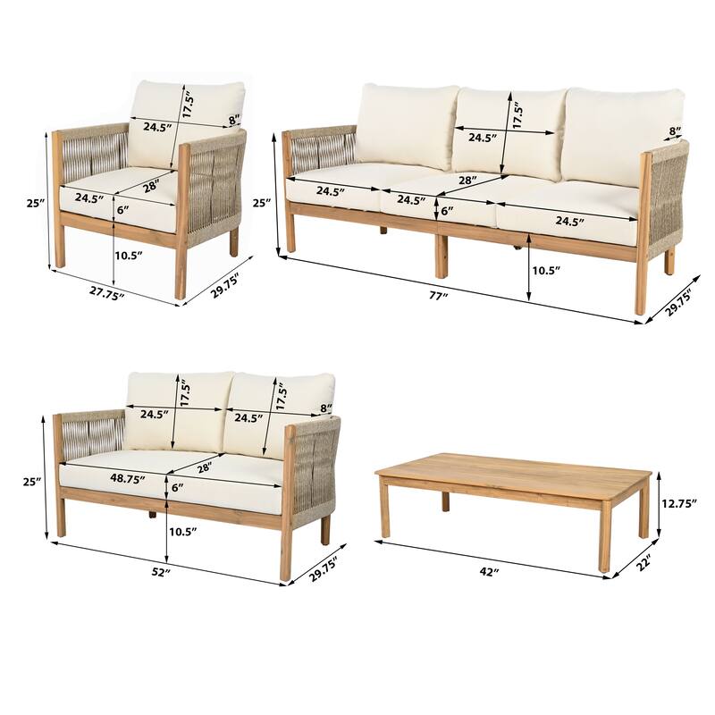 Christopher Knight Home - Everly 5-Piece Acacia Wood & Woven Rope Outdoor Furniture Set