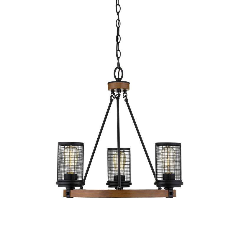 Mesa 3 Light Chandelier Ceiling Light in Matte Black/Wood Grain - Matte Black, Wood Grain