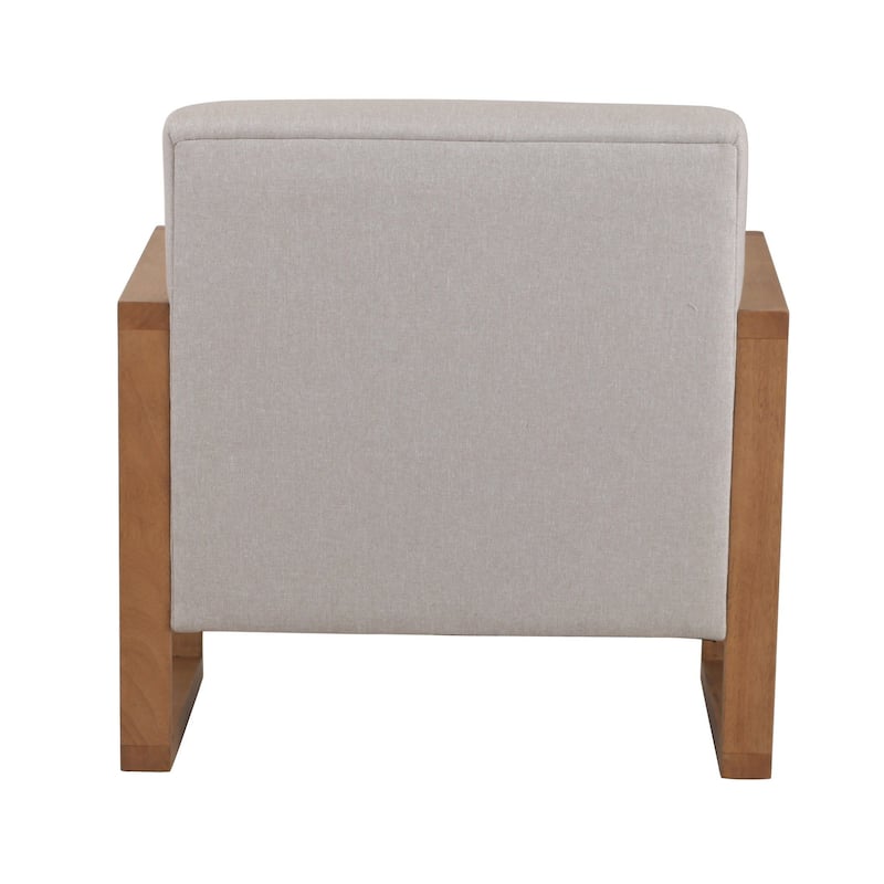 Modrest Sada Mid-Century Modern Beige Linen & Chestnut Accent Chair