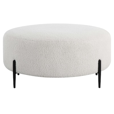 Round Faux Shearling Plush Ottoman - 40" - White and Black - Large