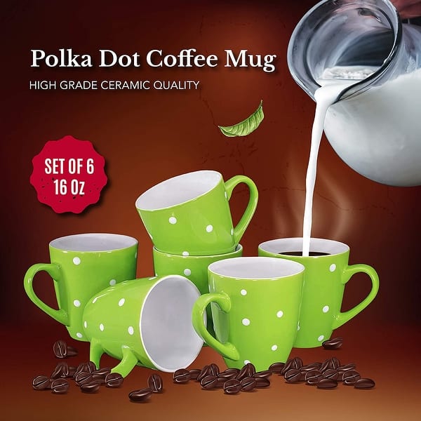 Polka Dot Coffee Mug Set Set of 6 Large-sized 16 Ounce Ceramic Coffee Mugs  Restaurant Coffee Mugs - Bed Bath & Beyond - 34537550